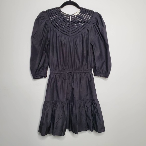 JOIE • Black Mishika Cotton Silk Blend Drawstring Victorian Dress Sz XXS - Picture 3 of 9